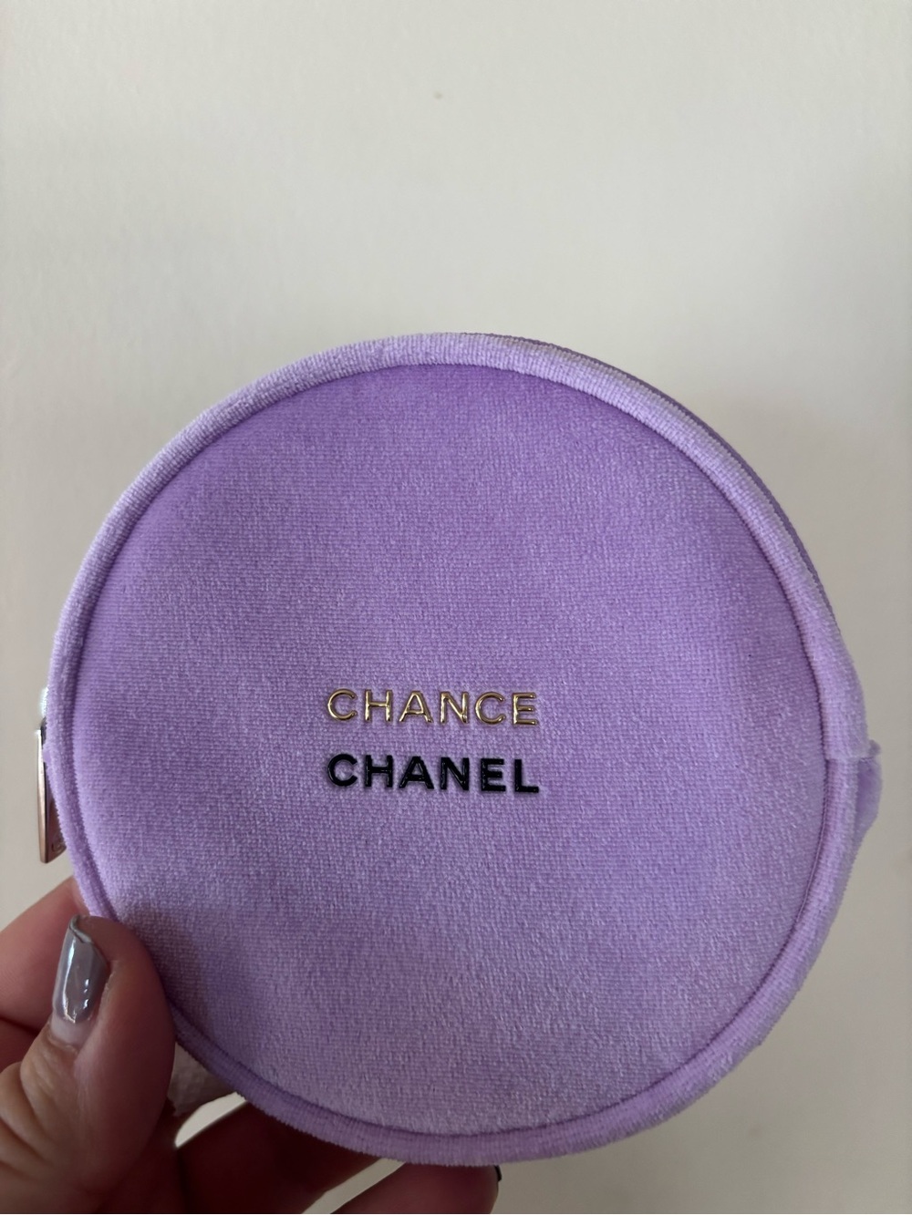 CHANEL Chance Round Velvet Pouch in Light Purple